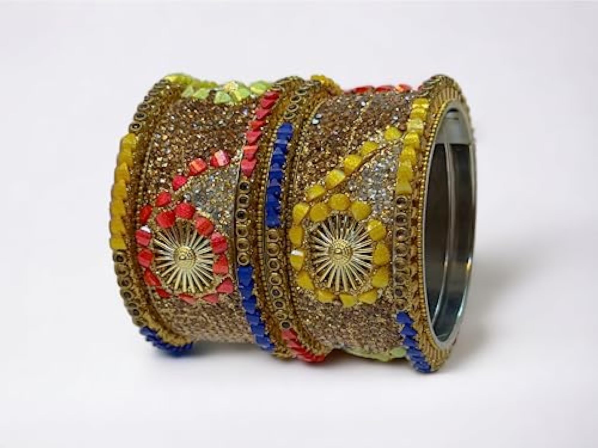 Golden LCD Zirconia Stone Work Bridal Brass Bangle Set
