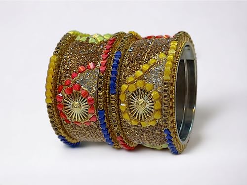 Golden LCD Zirconia Stone Work Bridal Brass Bangle Set