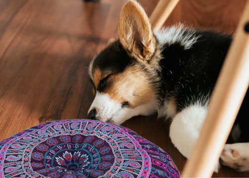 Hippie Room Decor Meditation Boho Floor Pillow Outdoor Cushion Cover Mandala 32 Inch Round Floor Bohemian Sitting Pouf Seating Adult Morrocan Floor Pillow Indian Circular Purple Circle #TOP2