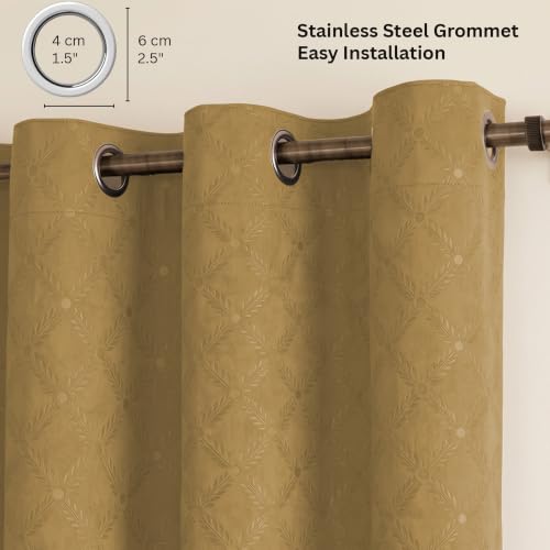 Image of LINENWALAS 100% True Blackout Long Door Curtains 9 Feet Long Set of 2 | Embossed Moonlight Design | Room Darkening Curtain | Thermal Insulated Curtains for Living Room (9 Feet, Golden Beige)