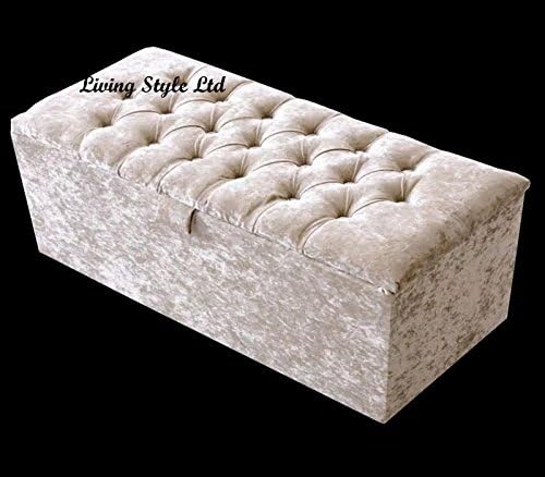 luxisleepltd Large Ottoman Storage Bench – Mustard Crushed Velvet with Diamante Buttons (40"x18"x14") x