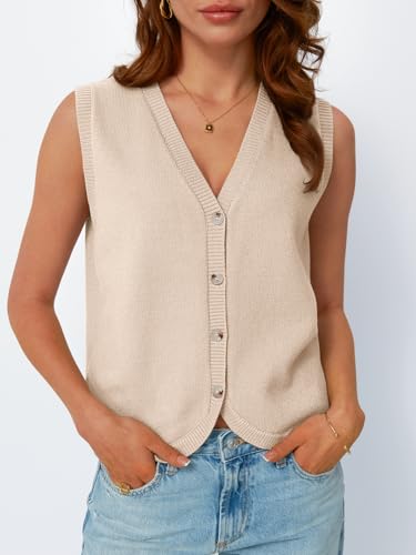 Image of LILLUSORY Womens V Neck Button Down Sleeveless Knitted Fall Sweater Vest