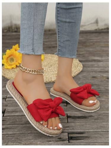 Image of GORGLITTER Women's Bow Flat Sandals Open Toe Slip On Slide Slipper Shoes | Sandals Women Comfortable, Dressy Sandal Women, Y2k Shoes, Dress Slippers for Women, Flats