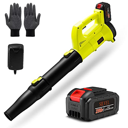 Cordless Leaf Blower -SILVEL 21V 150 MPH 360CFM Battery Leaf Blower, with 4.0Ah Lithium Battery and Fast Charger, 2 Section Tubes, Electric Leaf Blower, for Dust, Snow Debris, Yard, Lawn Care