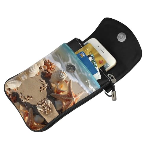Cell Phone Purse Seashells Starfish On Beach Printed Leather Small Crossbody Bags Lightweight Mini Shoulder Bag4