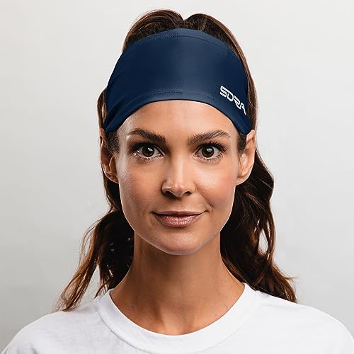 Image of Suddora Solid Color Wide Headband /Sweatband - Workout, Football, Soccer, Yoga (Suddora Navy Blue Tapered Headband - Running, Fashion, and Outdoor Activities)