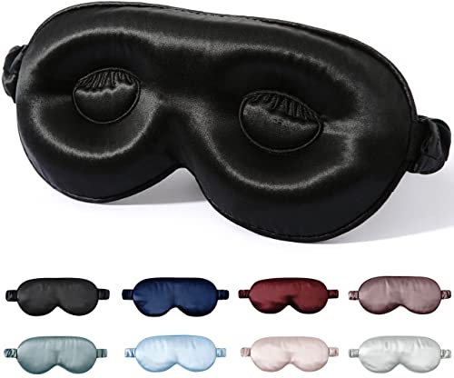 Zimasilk Adjustable Pure Mulberry Silk Sleep Mask, 3D Contoured Cup Eye Mask For Sleeping, Super Soft Breathable Blindfold, Perfect Blocks Light For Sleeping. (Black) #TOP30