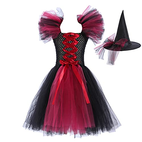 Girls Halloween Witch Dress Costume Tutu Dresses Outfits Toddler Co𝐬play Dress up Set Party Photo Outfit W/Hat Accessories