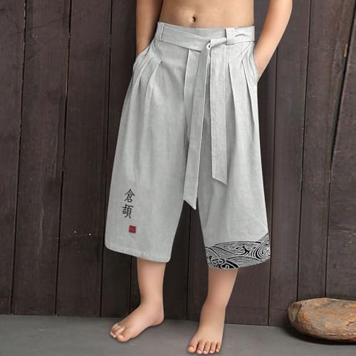 Boys Capri Pants Cotton Linen Beach Pants Kids Pleated Elastic Wasit Japanese Clothing Youth Casual Summer Cropped Trousers3