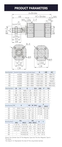 Cylindre pneumatique MG25 course 275mm en acier inoxydable double effet - 5