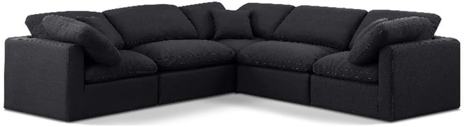 Meridian Furniture 141Black-Sec5C Indulge Collection Modern | Contemporary Modular Sectional with Rich Black Linen Textured Fabric, Down Feather Cushions, Modular, 105" W x 105" D x 32" H, Black