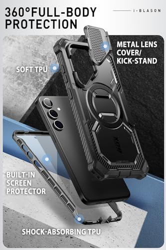 Image of i-Blason for Samsung Galaxy S24 Case with Camera Cover Stand, [Compatible with MagSafe] [Built-in Screen Protector], Anti-Fall Magnetic Phone Case for Samsung Galaxy S24 6.2 inch, Black