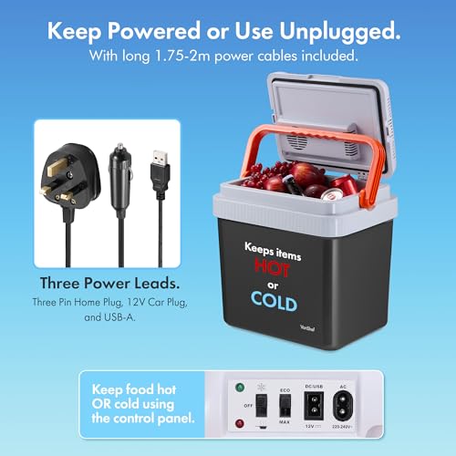 VonShef 24L Electric Cool Box, Large Insulated Cooler Box with Hot & Cold Functions & Three Power Options (3-Pin 240v Wall Plug, USB-A & 12v Car Plug), Festival & Camping Accessories - Image 5