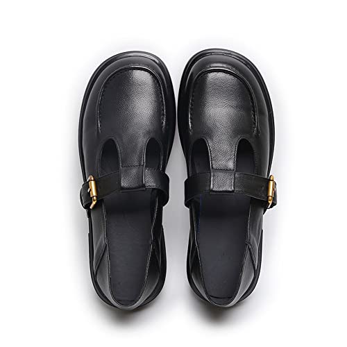 Women's Classic T-Strap Mary Jane Flats Soft Leather Uniform Dress Shoes