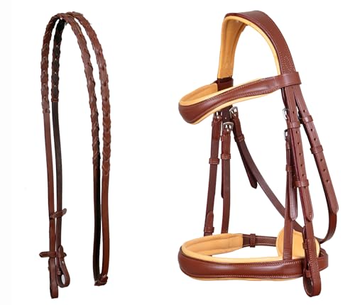 CHALLENGER Horse English All-Purpose Pleasure Brown Padded Leather Bridle Reins 803HI05BE-F