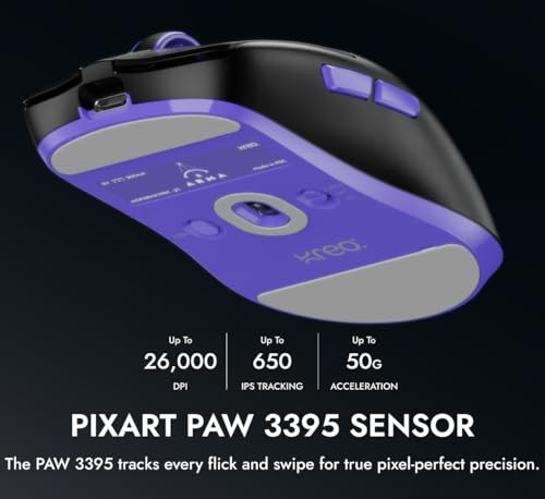 Image of Kreo ARMA Wireless Gaming Mouse I 49g Ultra-Light, Flagship PixArt 3395 Sensor, 26,000 DPI, 90M Switches, 1000Hz Low-Latency, Tri-Mode Connectivity