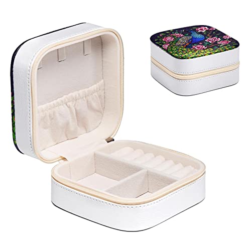 Boîte à bijoux paon et fleur organisateur bagues colliers compact