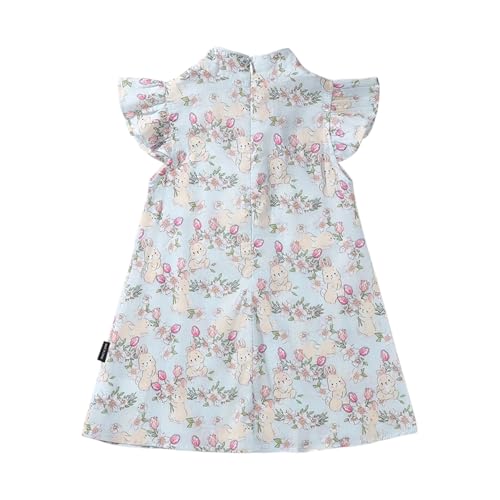 Mud Kingdom Girls Easter Dress Fluffy Sleeve Qipao Dress with Bunny Pattern2
