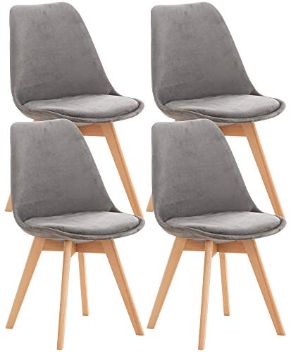 CLP Set De 4 Sillas De Comedor Linares En Terciopelo, Tela o Simil Cuero I 4 Sillas De Salón Nórdica Con Base De Madera, Color:gris, Material de base:Terciopelo Cover