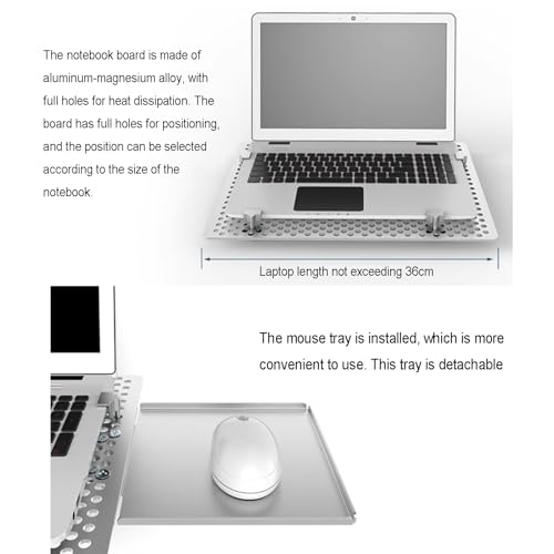 Soporte de pared ajustable para laptop, bandeja de movimiento completo con bandeja para mouse y plataforma de refrigeración ventilada, soporta hasta 8 kg para oficina y estación de trabajo