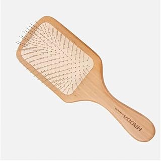 Natural Wooden Paddle Hair Brush, Professional Detangling Cushioned Hairbrush with Metal Pins, Rectangular Styling Comb