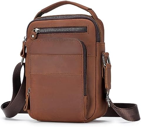 BAIGIO Leder Umhängetasche Herren Schultertasche Vintage Männer Tasche | Crossbody Bag Herrentasche zum Umhängen Ledertasche mit Verstellbarem Gurt für Business Arbeit Reise, Braun