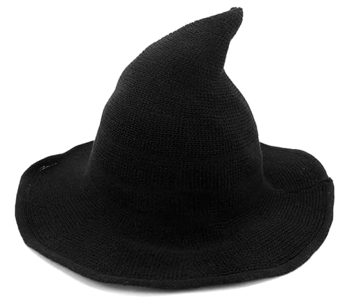 DIYDECAL Women Witch Hat Knitted Cap for Halloween Party Masquerade Cosplay Costume Black