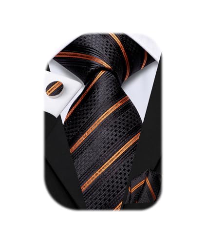 Image of Hi-Tie Silk Ties for Men Plaid Paisley Striped Necktie Pocket Square Cufflinks Set Formal Business