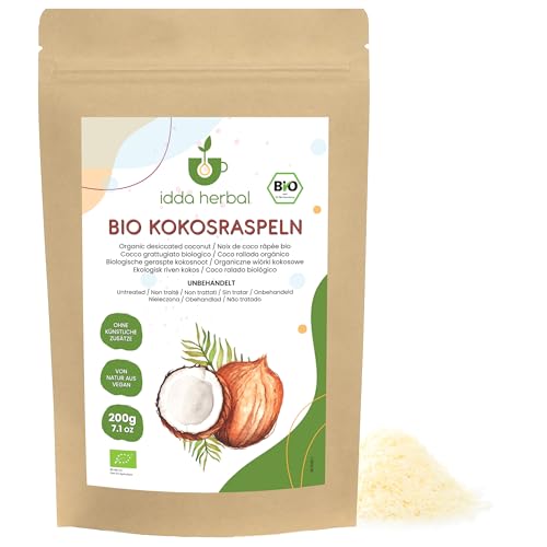 IDDA Herbal Coco Desecado Orgánico 200g, Coco Crudo Rallado para Hornear y Cocinar