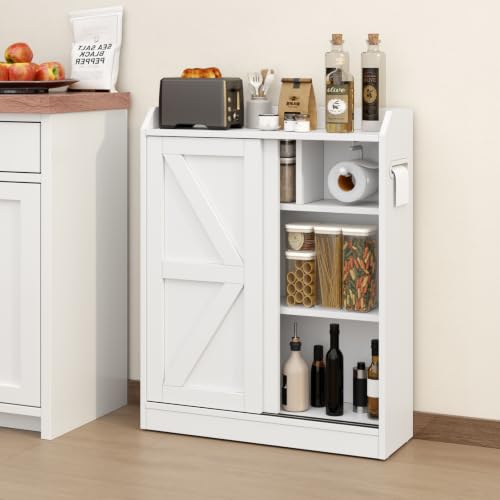 Slim Bathroom Storage Cabinet, Small Cabinet with Sliding Doors, White by AURINEST - Used condition - Image 7
