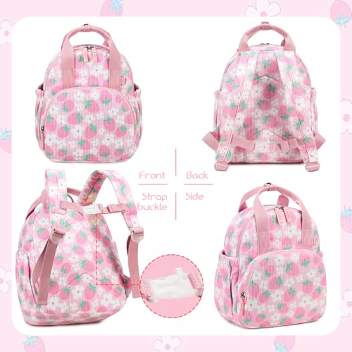 Image of Bluboon Toddler Backpack for Girls Boys 2-4 Cute 12 inch Preschool Kindergarten Backpacks Kids Daycare Bags School Travel (Pink Strawberry Flower - Pink, Age 2-4 (12 inch H not Fit A4 Folder))
