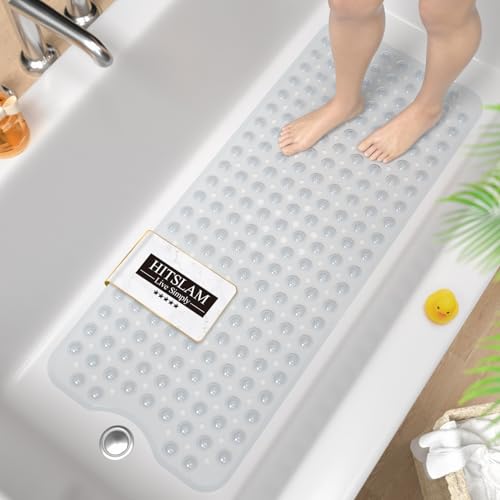 HITSLAM Badewannenmatte rutschfest, 101 x 40cm Extra Lange Antirutschmatte Badewanne, Duschmatte rutschfest BPA Frei, Schimmelresistent & Maschinenwaschbar Badematte, Transparent