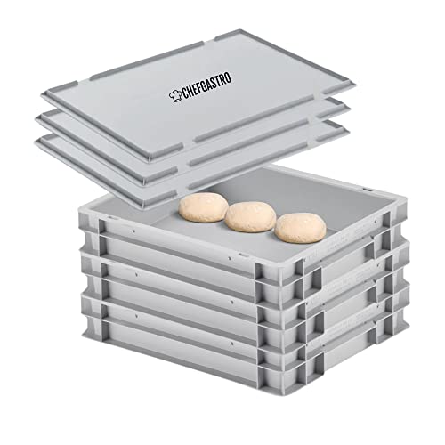 PROREGAL CHEFGASTRO SuperSparSet 3x Pizzaballenbox mit 3x Deckel | HxBxT 8,5x30x40cm | 9 Liter | Teigwanne für Pizzateig, Stapelbare Pizzabox, Gärbox für Sauerteig Brotteig Teig-Gärbox