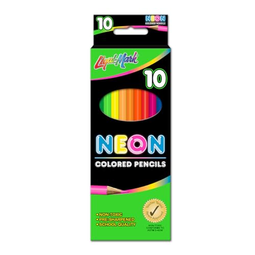 LIQUI-MARK 10‑Pack Neon Colored Pencils – Vibrant Assorted Colors for School, Back-to-School, Drawing & Art Projects – Non-Toxic Kids Art Supplies