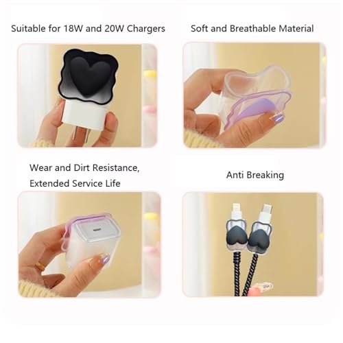 Image of Like Star Charger Protection Cover 4 in 1, Compatible for iPhone Charger only 18W & 20W, Spiral Cable Protector for Charging Cable, Charger Protector with 3D Design