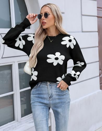Alsol Lamesa Women's Floral Sweaters Mock Neck Long Sleeve Loose Knit Pullover Sweater Tops3