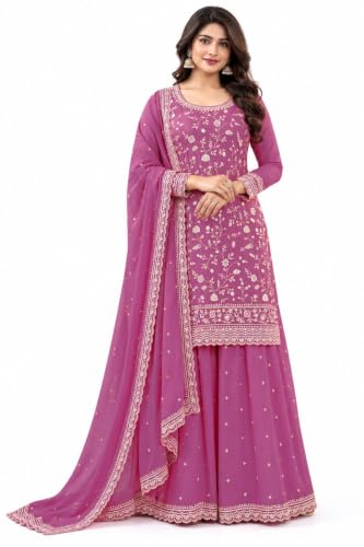 jm accessories Pink Semi-Stitched Kurta Sharara Set - Image 2