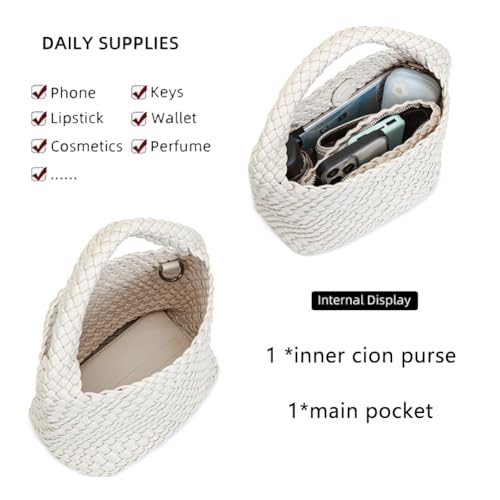 Image of Woven Leather Bags for Women Knoted Women Handbag Designer Shoulder Bucket Purse Handmade Fashion Tote Hobo Bag Small