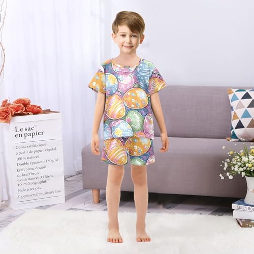 Summer Pajama Set Pastel Easter Eggs Pattern, Short Sleeve Sleepwear Nightwear 6