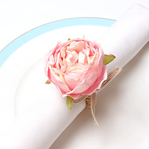 Decoración de mesa para boda con anillo de rosa artificial hecho a mano 4