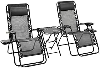 Amazon Basics Zero Gravity Chair with Side Table, Set of 2, Black
