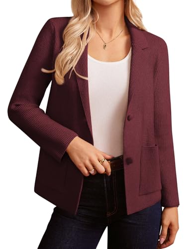 GRACE KARIN Blazer Cardigan Business Dressy Casual, Collared Sweaters for Women, 2025 Fall Fashion Trendy 2XL, Wine
