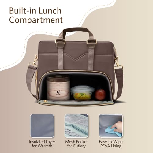 Image of VAYA Zaelia Office Tote Bag for Women with Insulated Lunch Storage, Laptop Work Bag with Removable Shoulder Strap, Stylish Travel & Office Tote