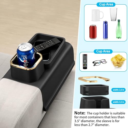 Image of Silicone Couch Cup Holder, Tray Anti-Spill Sofa Drink Coaster Anti-Slip Armrest Cup Holder Suit Tray for Remote, Snacks, Tissue, Magazines, Cellphone and iPad, Gift for Family, Friend