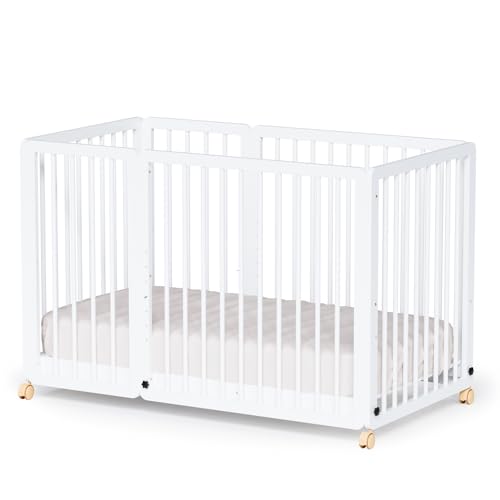 Image of JOYMOR 8 in 1 Convertible Crib, Include 2” Mattress, Converts to Bassinet, Mid Crib, Full Size Crib, Daybed,Toddler Bed and Playard (Crib, White)