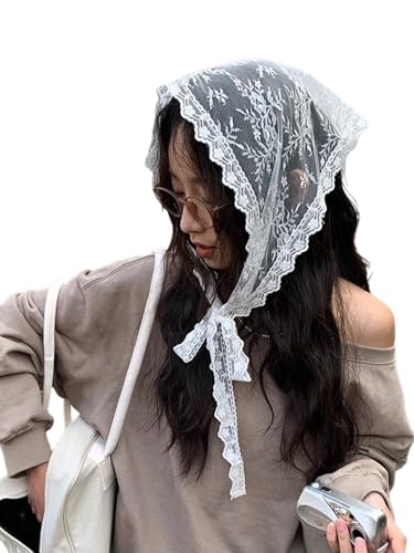 SweatyRocks Womens Lace Triangle Hair Bandanas Boho Summer Headband Head Kerchief White One-Size