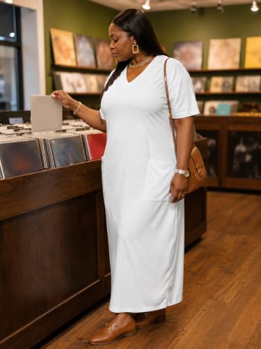 Image of PinkPatty Women's Oversize V Neck Short Sleeve Maxi Dress with Pockets