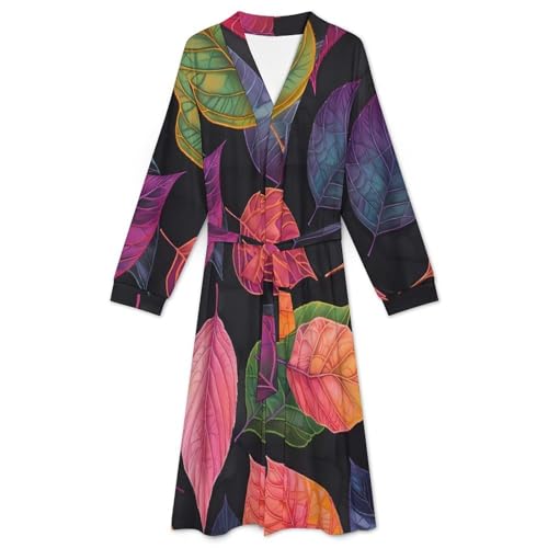 Fall Leaves Soft Robe Long Sleeve Bathrobes V Neck Sleepwear Spa Robes with Belt Men Woman3