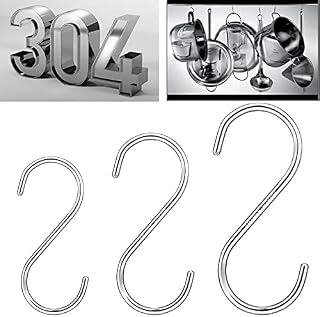 S Hooks for Hanging, Kitchen Hooks, S Shaped Hooks, SUS304 Food Grade Material Keep Your Health, Anzhee 304 Stainless Steel Heavy Duty Hangers for Kitchen Bathroom, Security | Strong | Never Rust