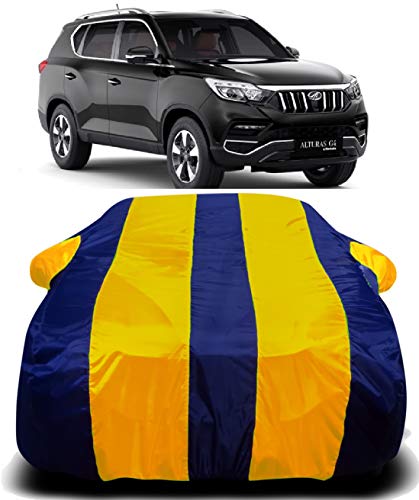 Image of Waterproof Car Cover with Ultra Surface Body Protection (Yellow Stripes) (Mahindra Alturas G4)